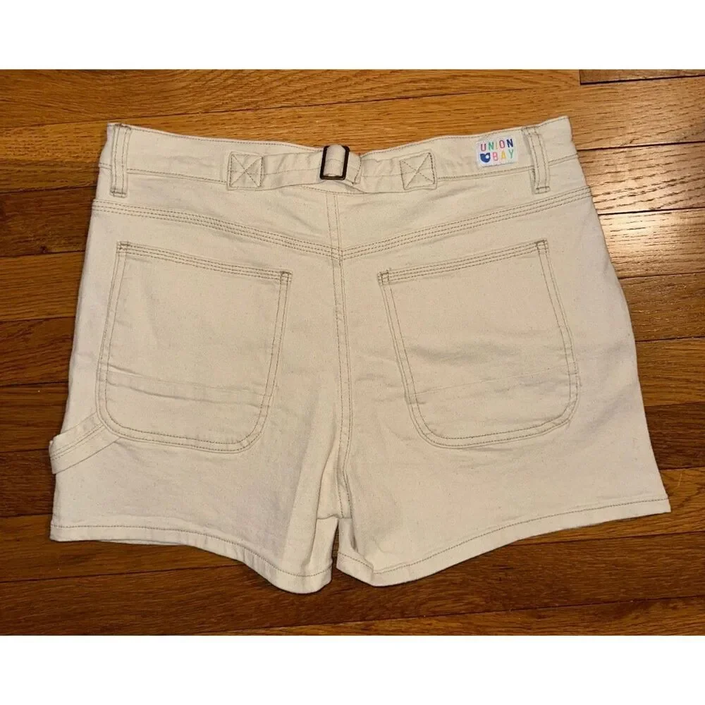 UNIONBAY Cream/Off-White Denim Carpenter Tab Back Utility Jean Shorts Size 9